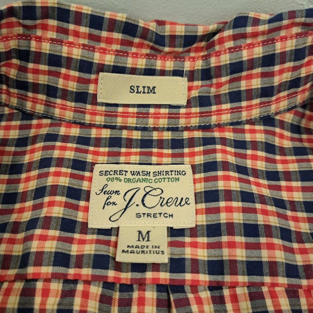 J. Crew men's medium slim stretch 98% organic cotton button down plaid shirt - Picture 3 of 14